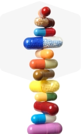 Stack of colorful assorted pharmaceutical pills